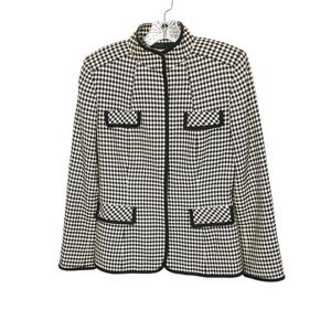 Tahari Black White Houndstooth Wool Blazer Jacket